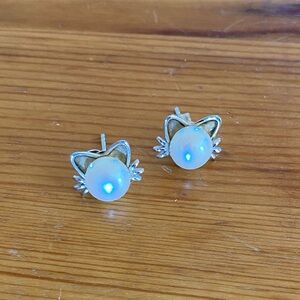 925 Silver Cat Ear Stud Earrings with fresh water pearls.